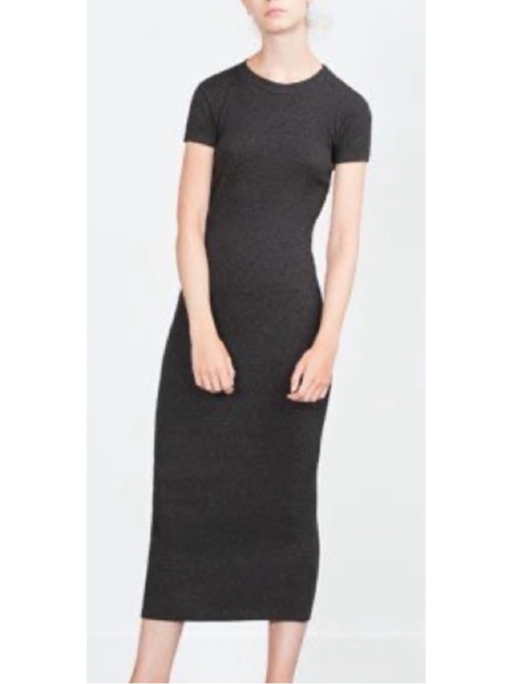 Zara Ribbed Bodycon Midi Dress Grey